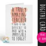 Teacher Card Printable Teacher Retirement Card Instant Within Retirement Card Template