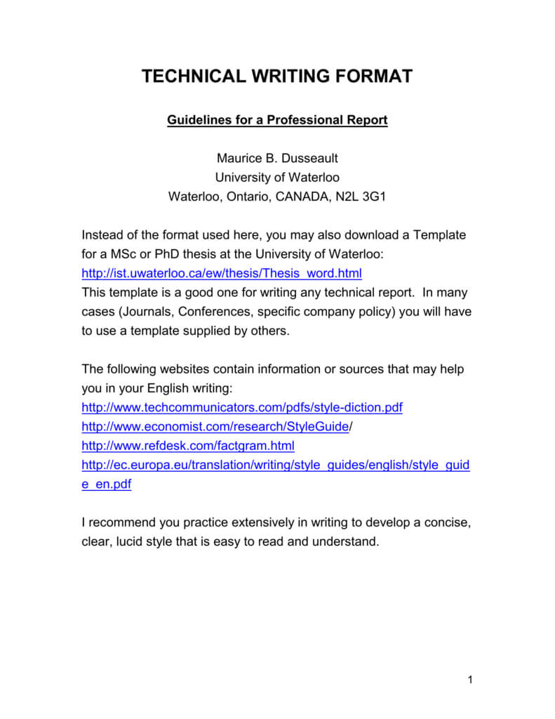 Technical Writing Format Within Template For Technical Report