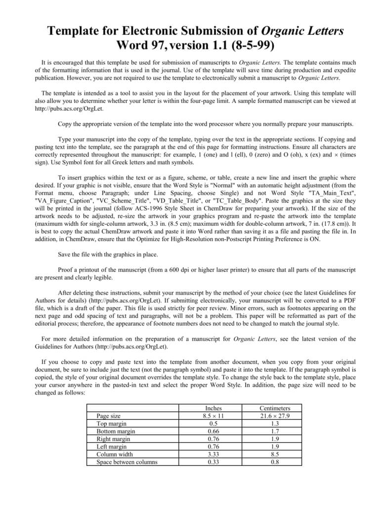 Template For Electronic Submission Of Organic Letters Regarding Acs Word Template