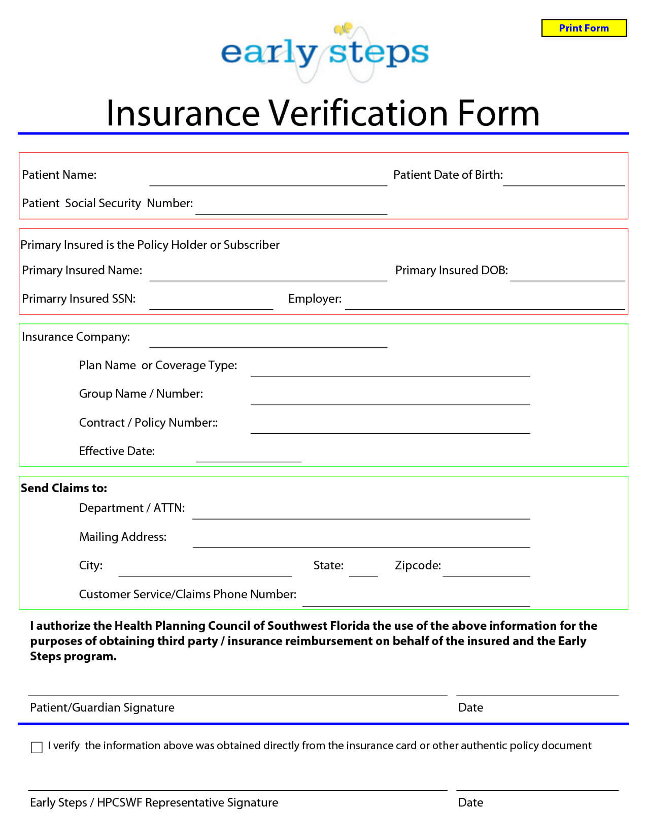 Template For Insurance Information In Planner | Blank In Credit Card Payment Slip Template