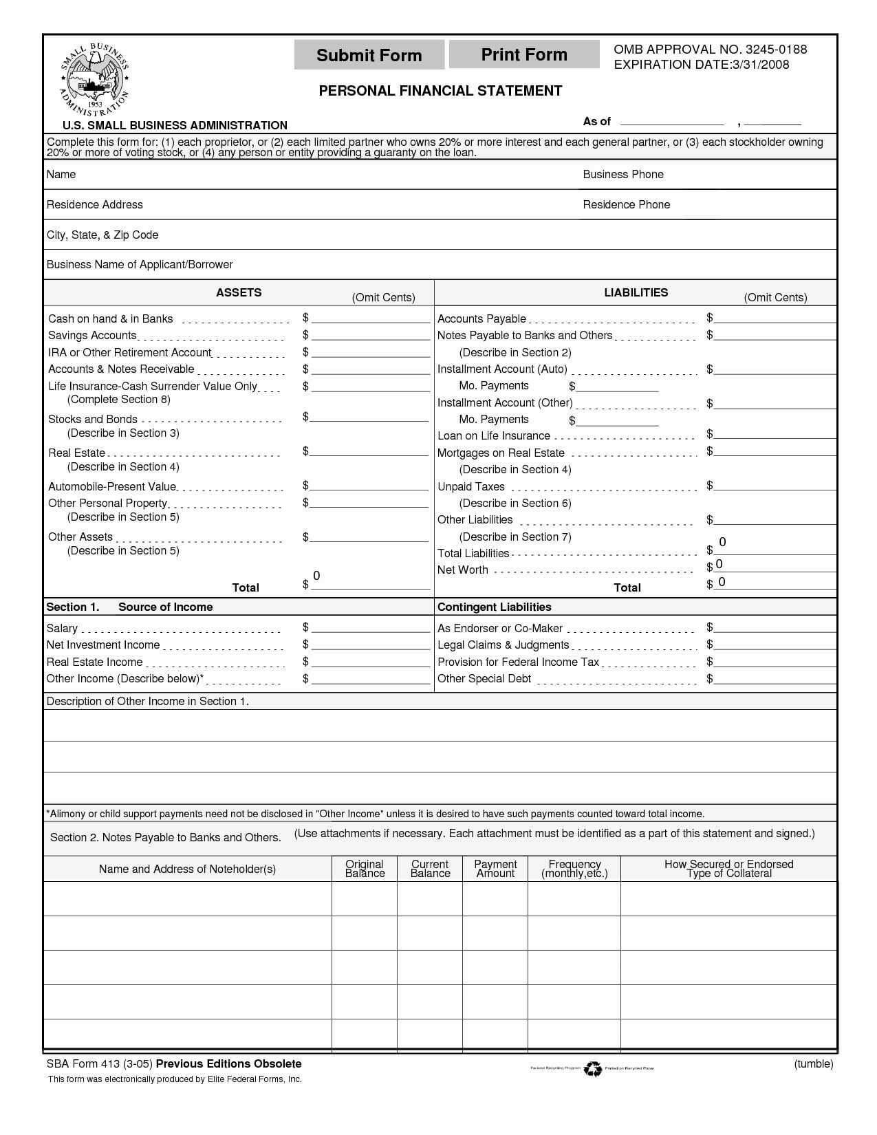Template For Personal Financial Statement Examples Of With Blank Personal Financial Statement Template