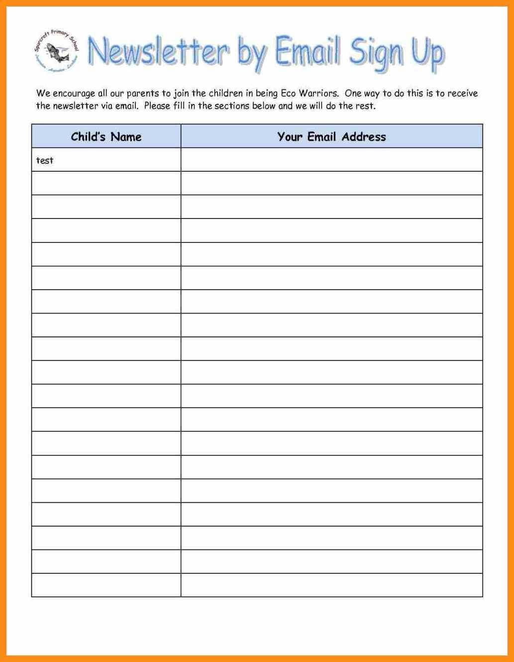 Template Free Printable Email Signup Sheet To Help You Grow Pertaining To Free Sign Up Sheet Template Word