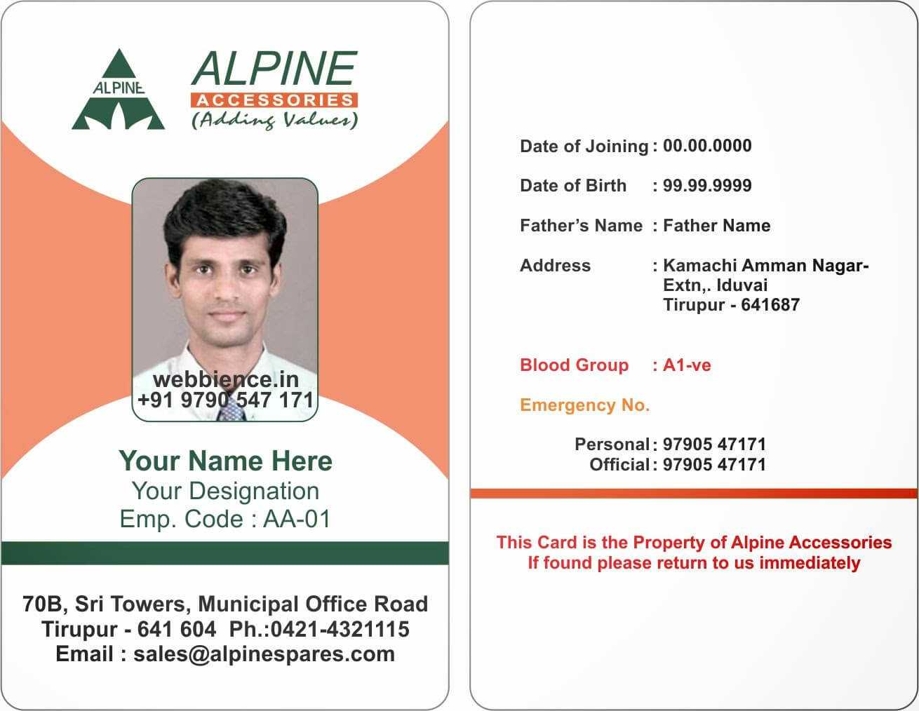 Template Galleries: Employee Id Card Templates – 2014085C In Work Id Card Template