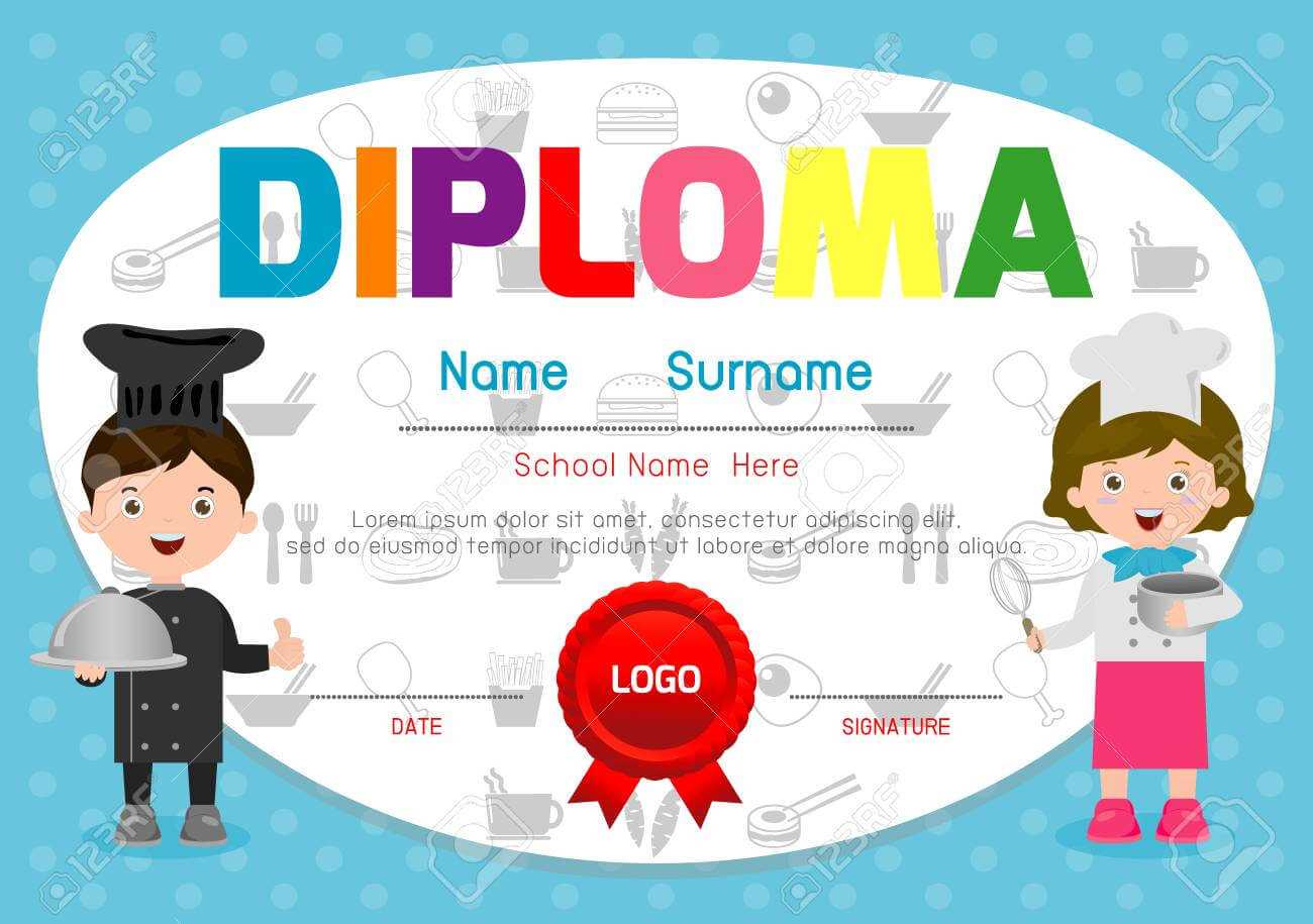 Template Of Children's Diplomas And Certificates, Little Chef.. Throughout Children's Certificate Template