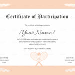Tennis Participation Certificate Template In Templates For Certificates Of Participation