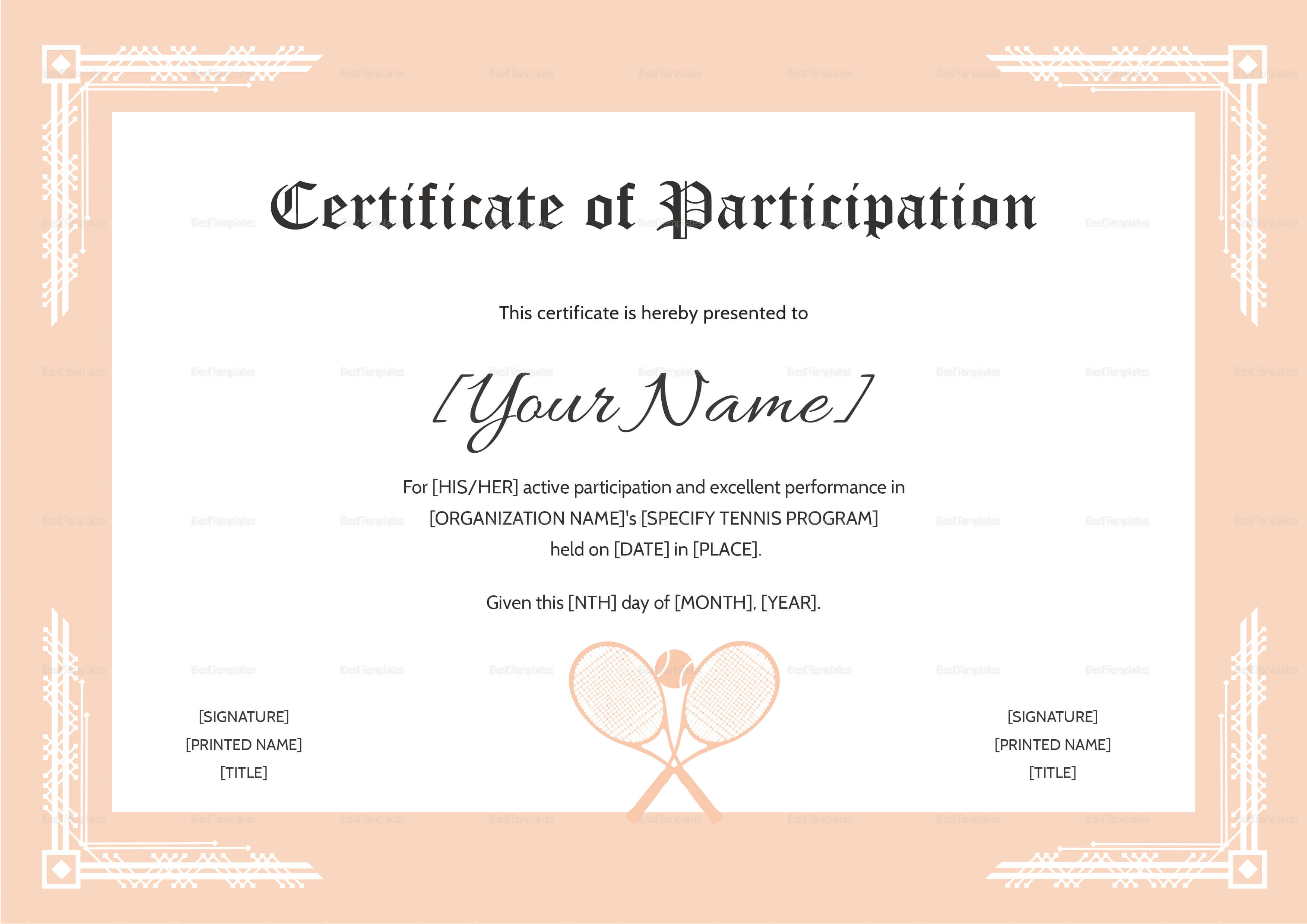 Tennis Participation Certificate Template In Templates For Certificates Of Participation