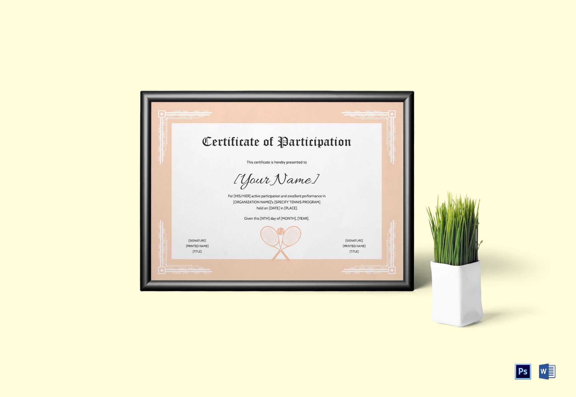 Tennis Participation Certificate Template Throughout Tennis Certificate Template Free