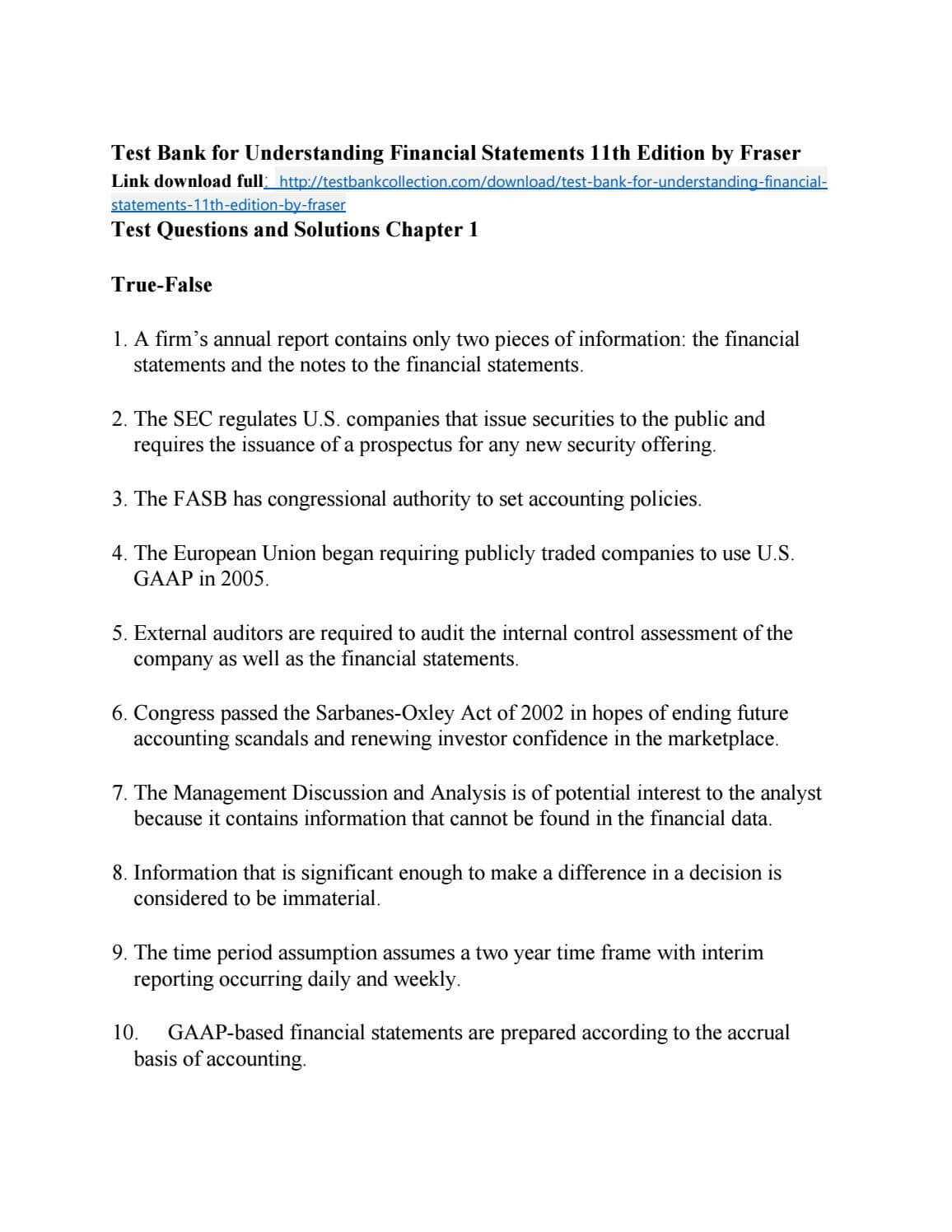 Test Bank For Understanding Financial Statements 11Th Pertaining To Forensic Accounting Report Template