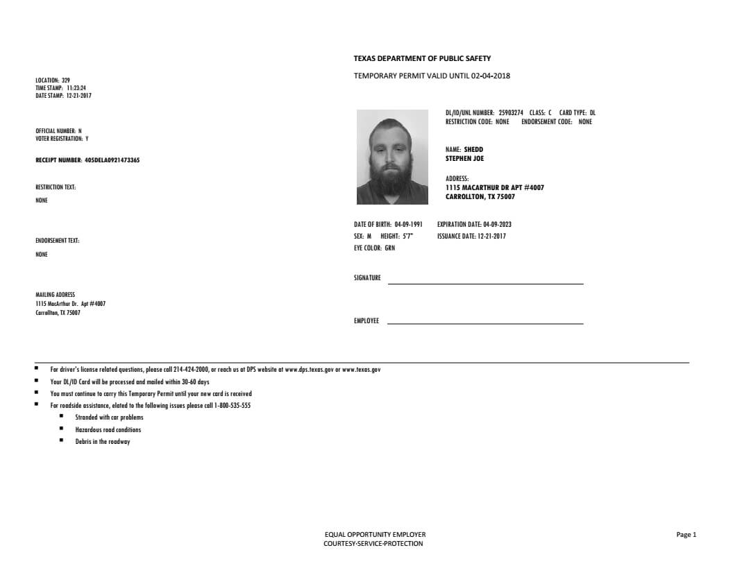 Texas Driver's Permit, Temporary – Documents Store | Drivers With Texas Id Card Template