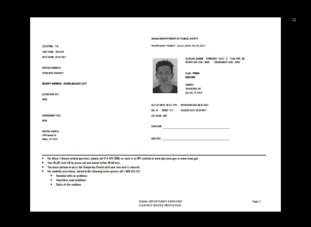 Texas Paper ID Template Download