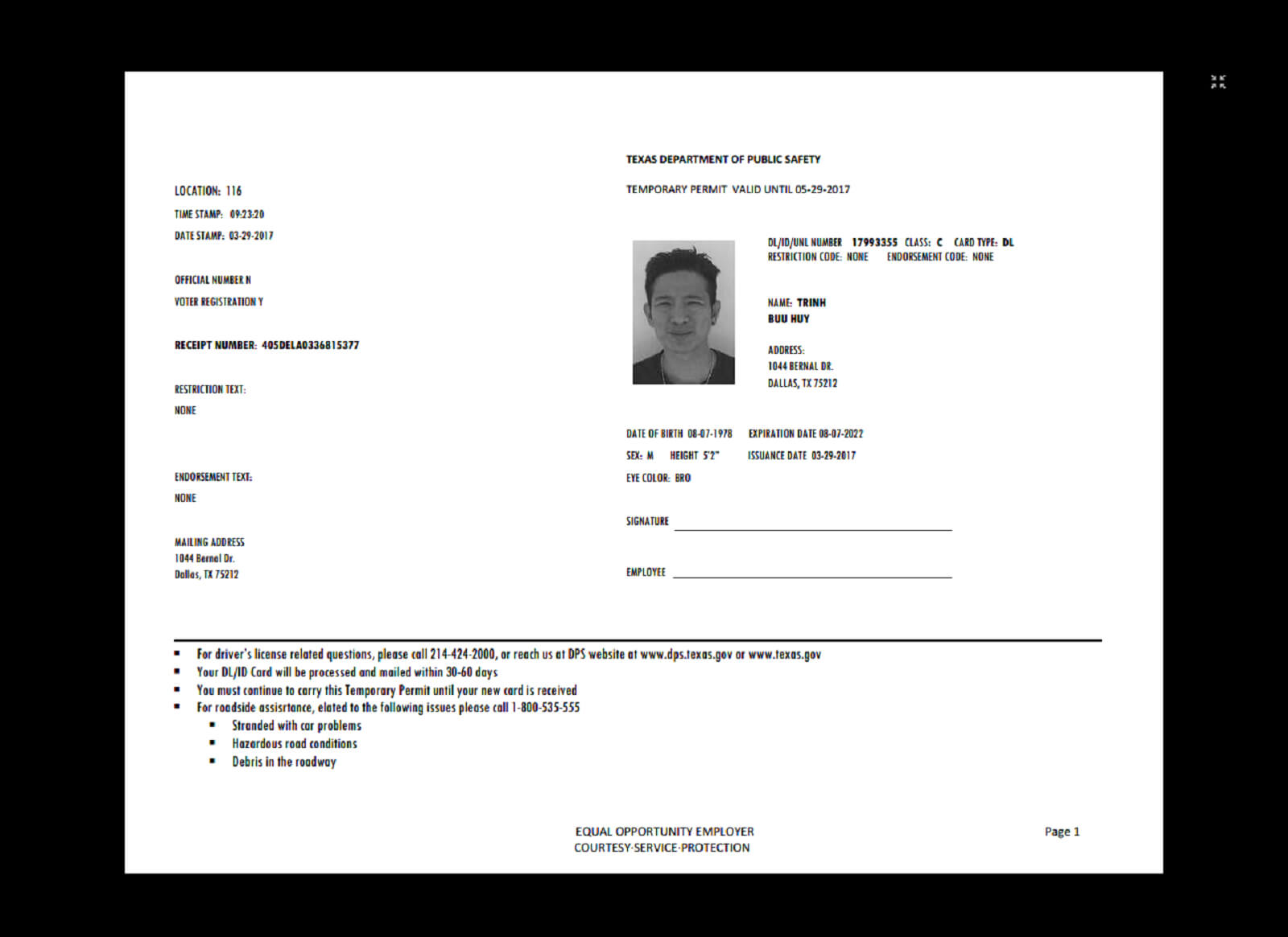 Texas Temp Driver's Permit, Template, Printable, Temporary with regard to Texas Id Card Template
