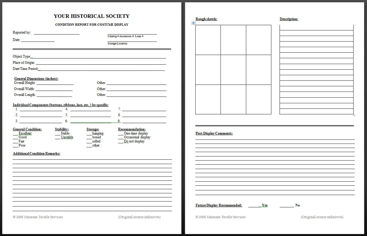 Textile Conservation Basics – Museum Textile Services Within Property Condition Assessment Report Template