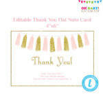 Thank You Card Template Flat Note Card Editable Card Pink Gold Baby Shower  Girl, Printable Thank Yous, Pink And Gold Tassels Download Taspg for Thank You Note Card Template