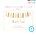 Thank You Card Template Flat Note Card Editable Card Pink Gold Baby Shower  Girl, Printable Thank Yous, Pink And Gold Tassels Download Taspg for Thank You Note Card Template