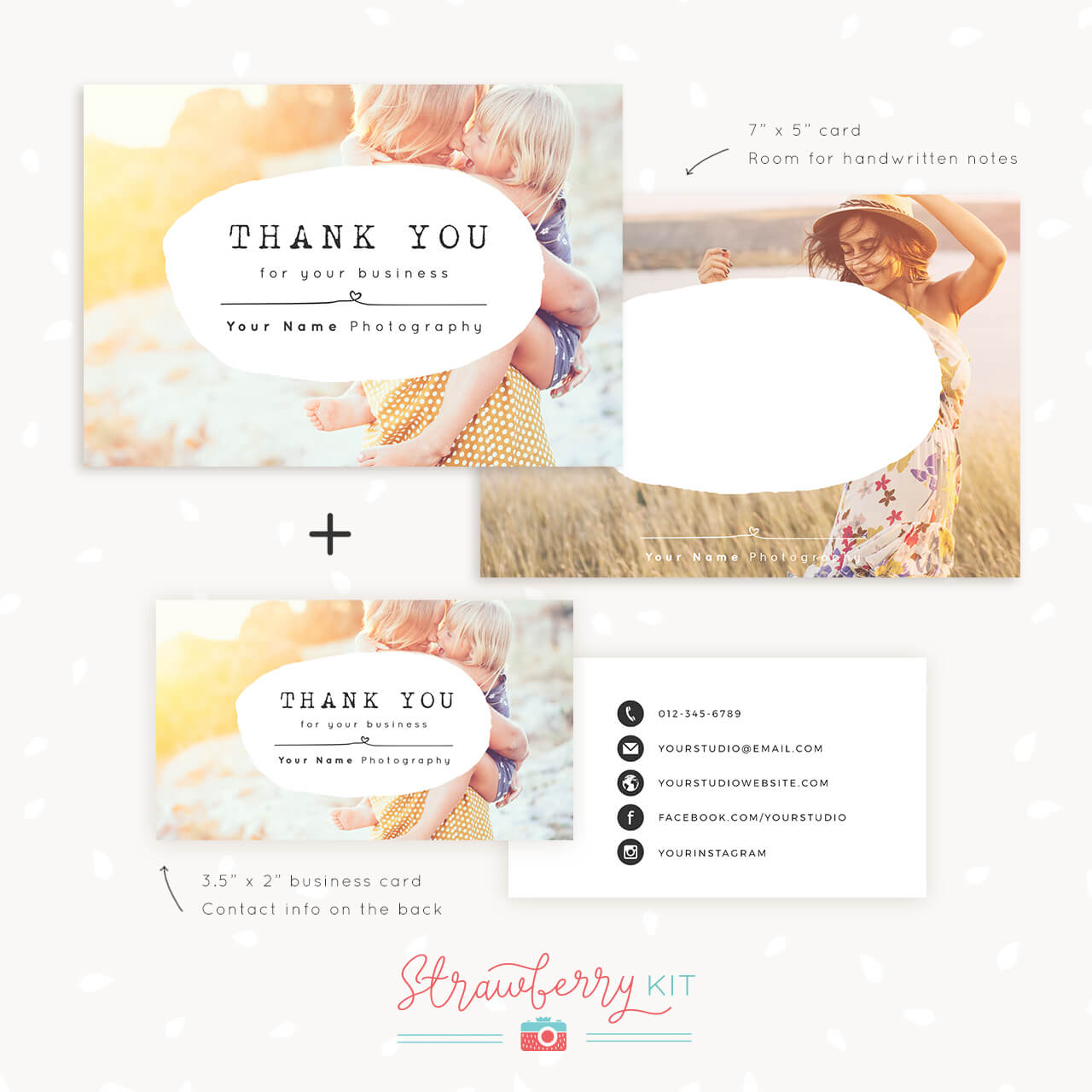 Thank You Note Card For Business | Set Of Two – Strawberry Kit In Thank You Note Card Template