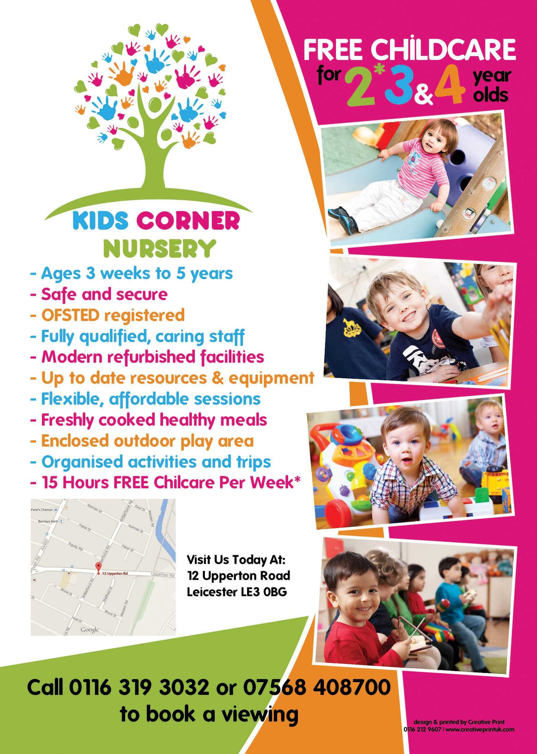 The Back Of An A5 Flyer Designed For Kids Corner Nursery In Within Play School Brochure Templates