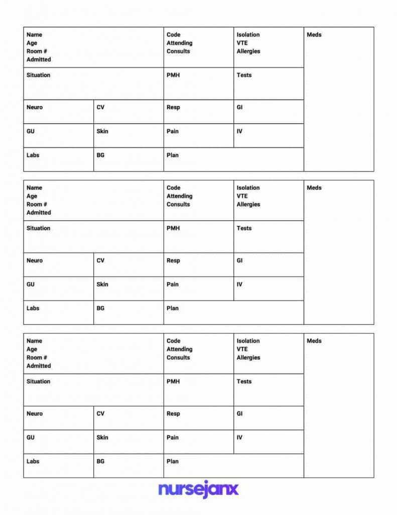 The Best Sbar & Brain Free Nursing Report Sheets – 2018 For Nursing Shift Report Template