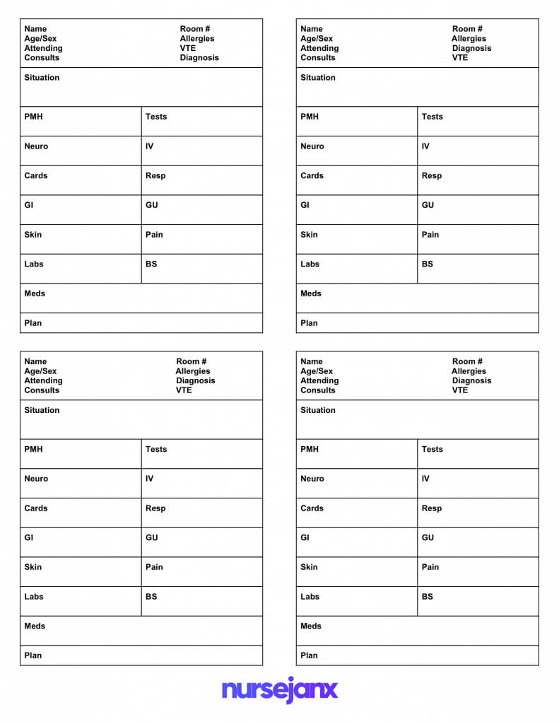 The Best Sbar & Brain Free Nursing Report Sheets – 2018 In Nurse Shift Report Sheet Template