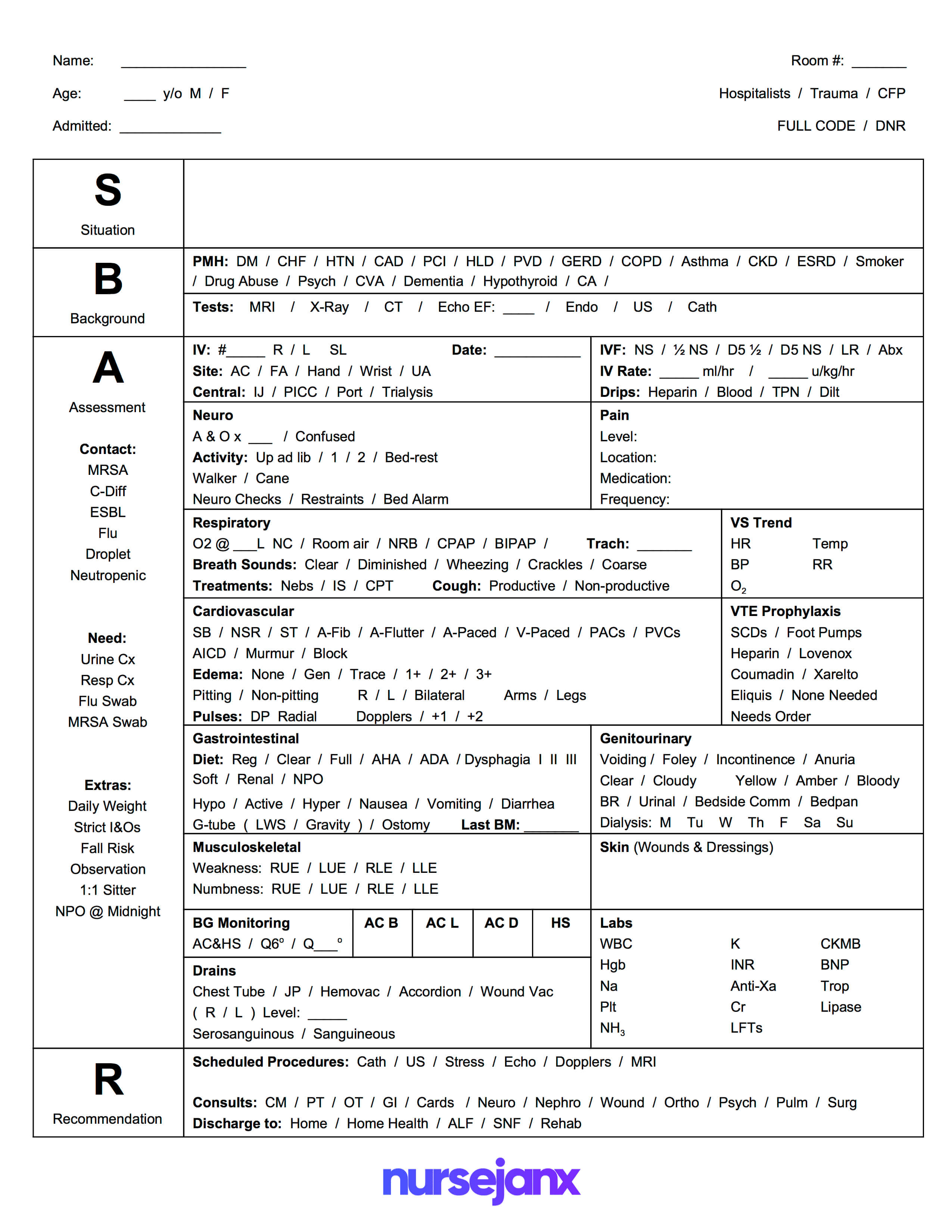 The Best Sbar & Brain Free Nursing Report Sheets & Templates For Icu Report Template