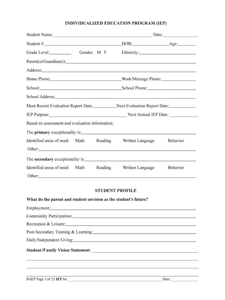 The Iep Form Filled In – Fill Online, Printable, Fillable Inside Blank Iep Template