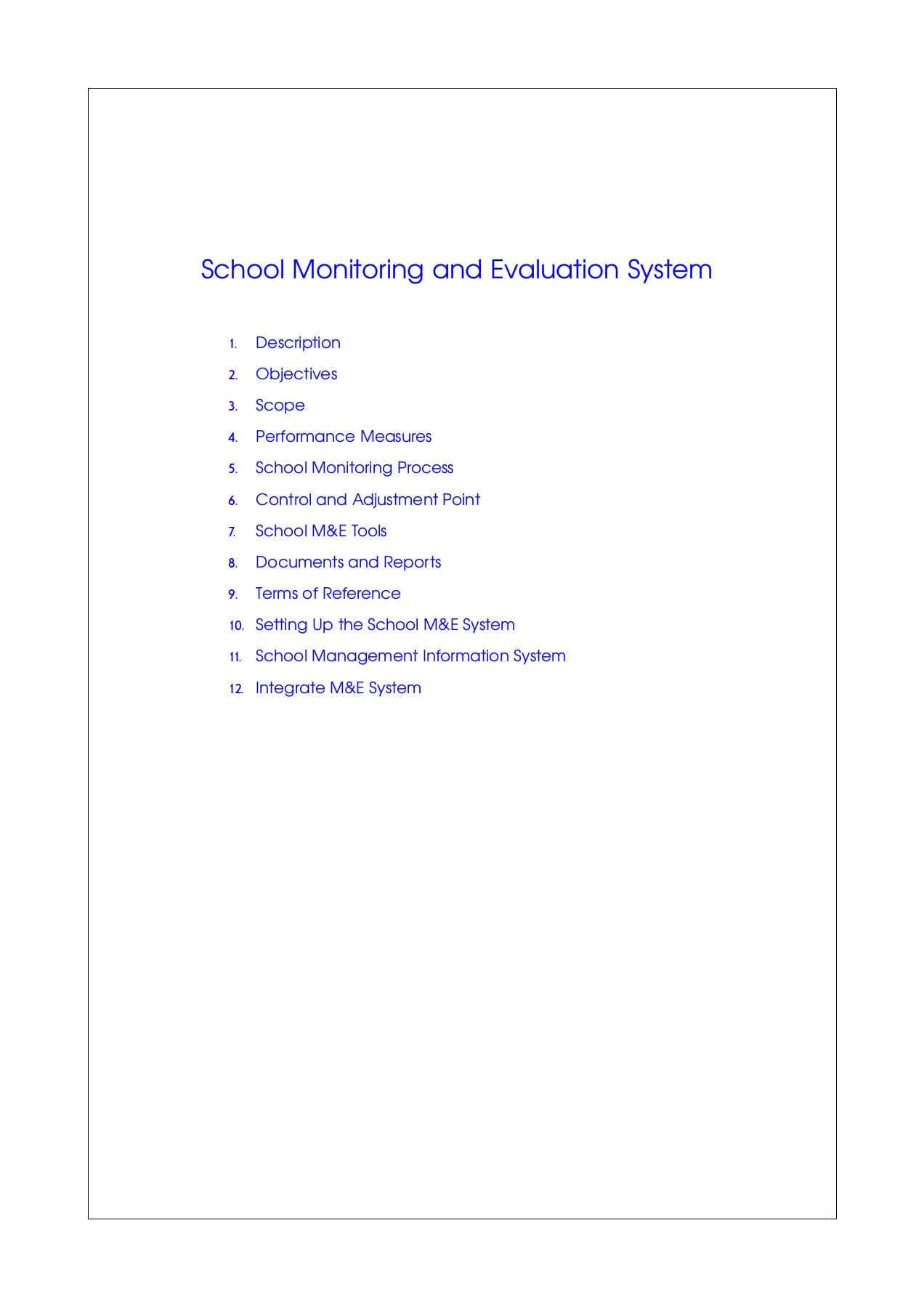 The School Monitoring And Evaluation System Pages 1 – 50 With Regard To M&e Report Template