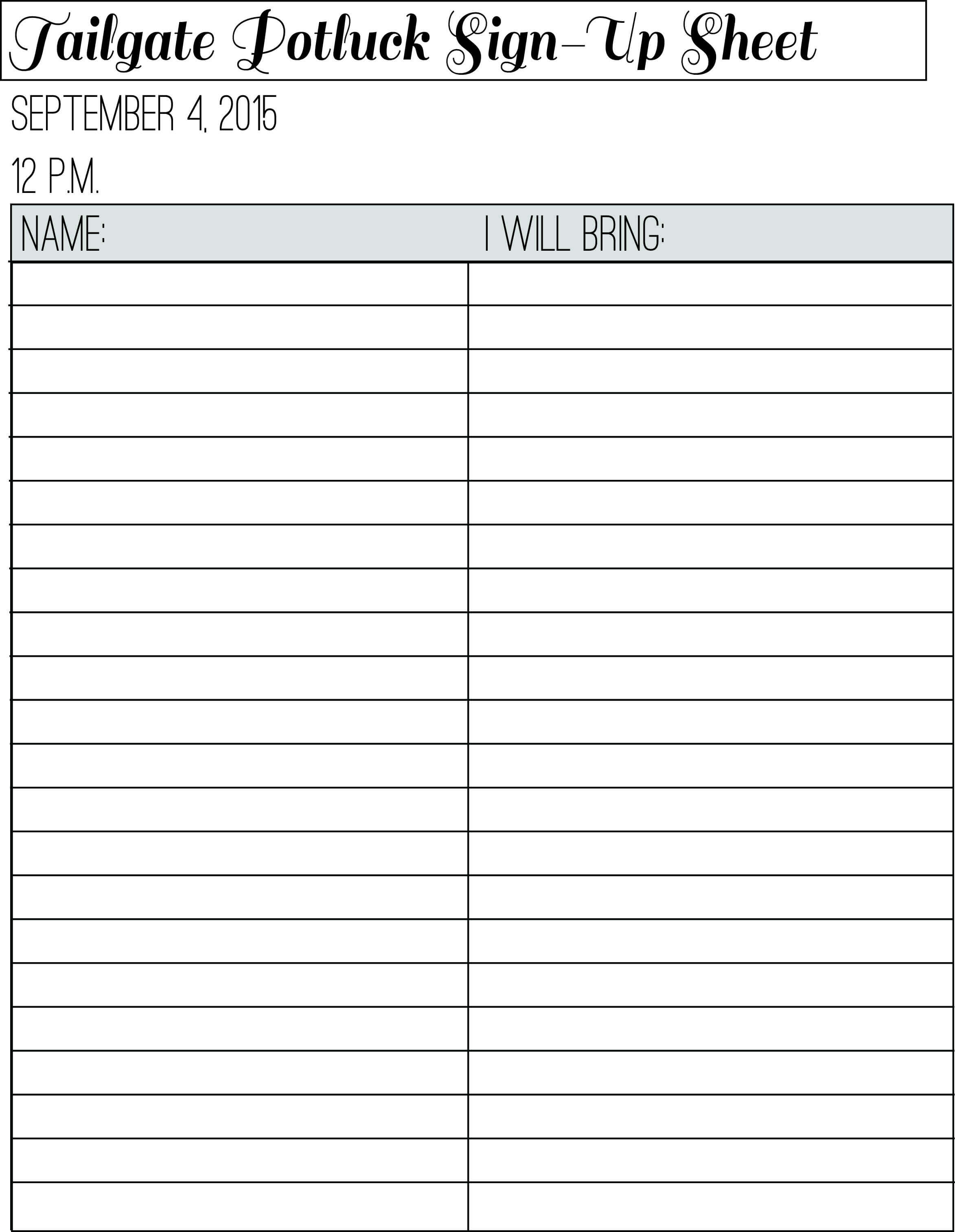 The Sign Up Sheet For Our Tailgate Potluck. | Cri Office Fun With Potluck Signup Sheet Template Word