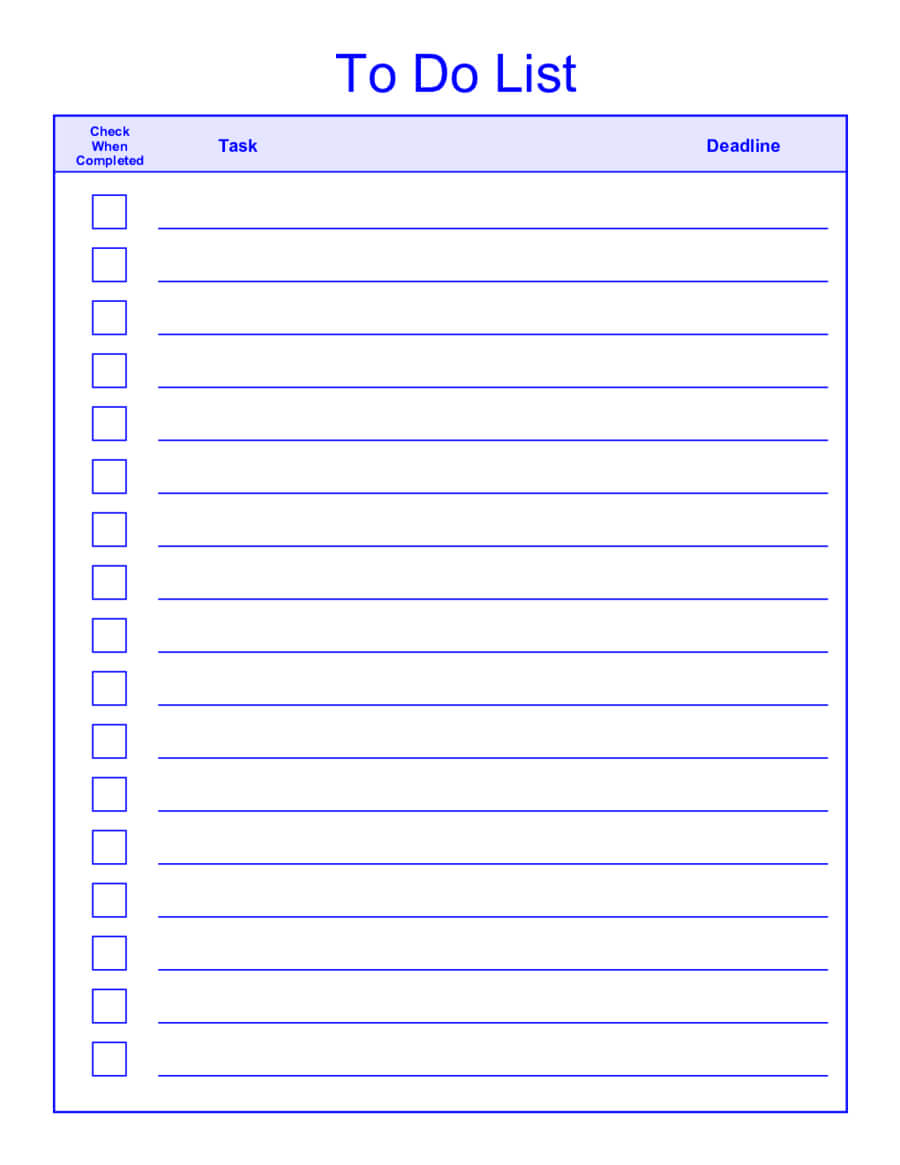 Things To Do List Template Pdf For Blank To Do List Template