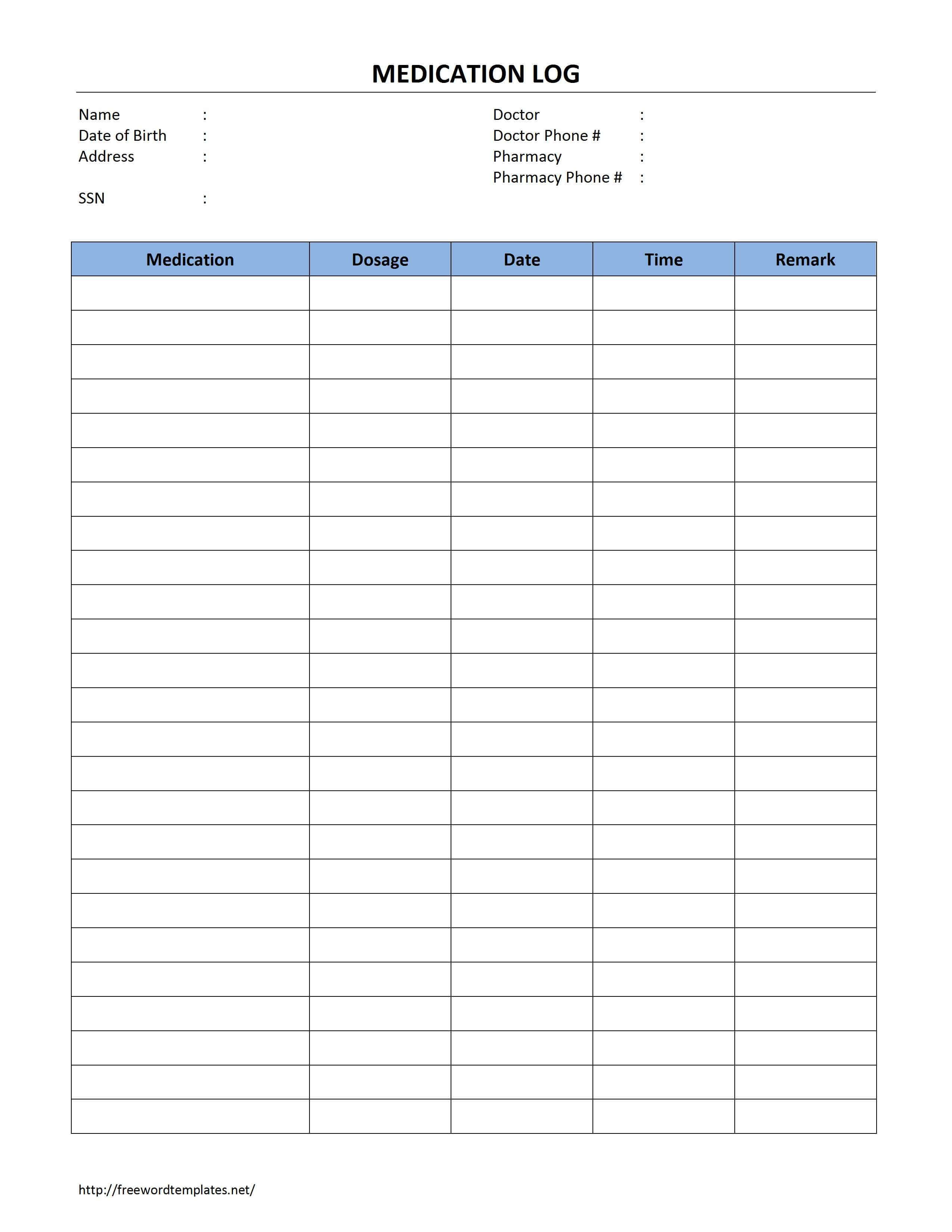 This Is A Medication Log Template That You Can Use To Record Pertaining To Blank Medication List Templates