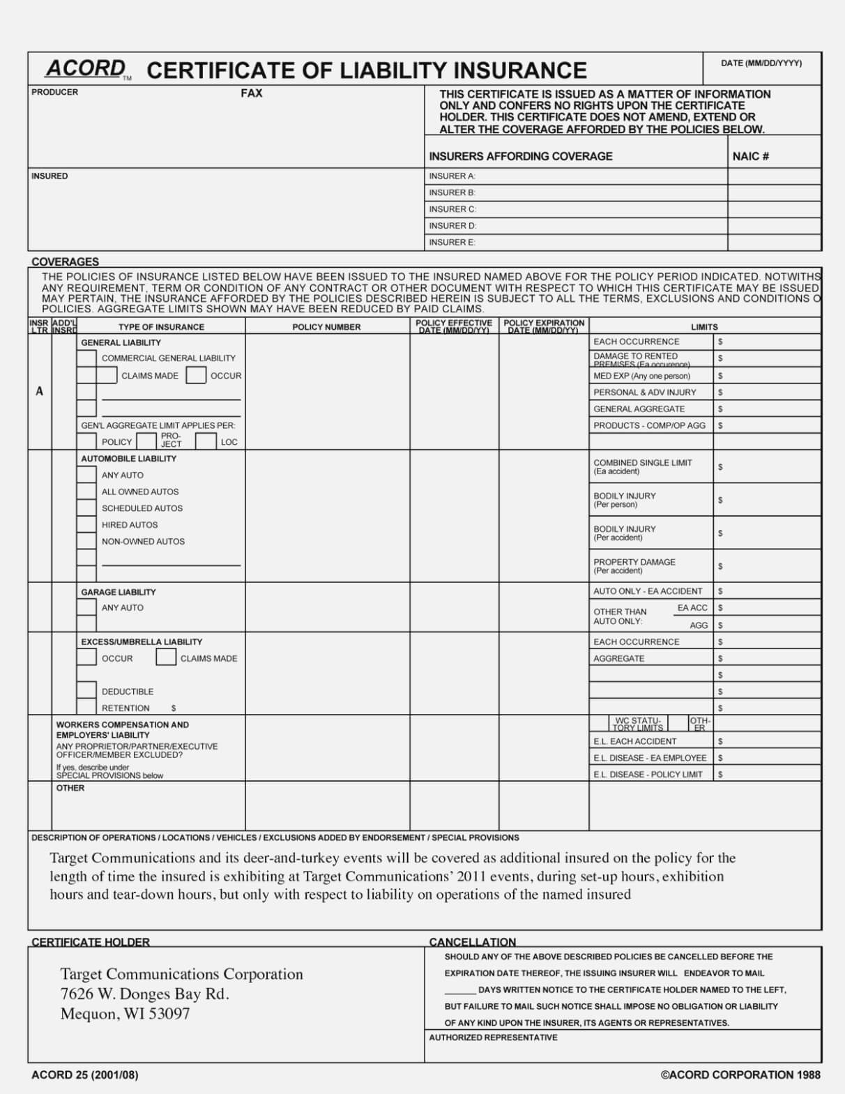 This Story Behind Acord | Realty Executives Mi : Invoice And With Acord Insurance Certificate Template