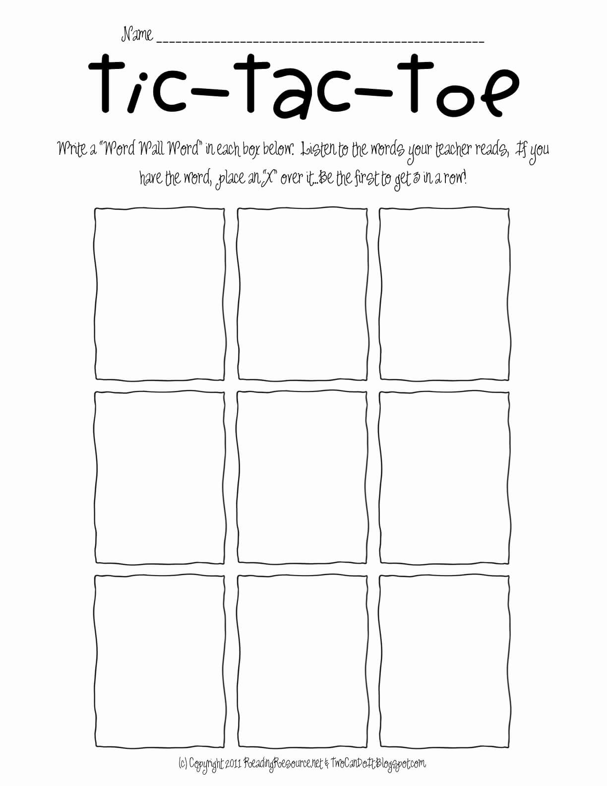 Tic Tac Toe Template Printable For Two Can Do It Sight Word In Tic Tac Toe Template Word