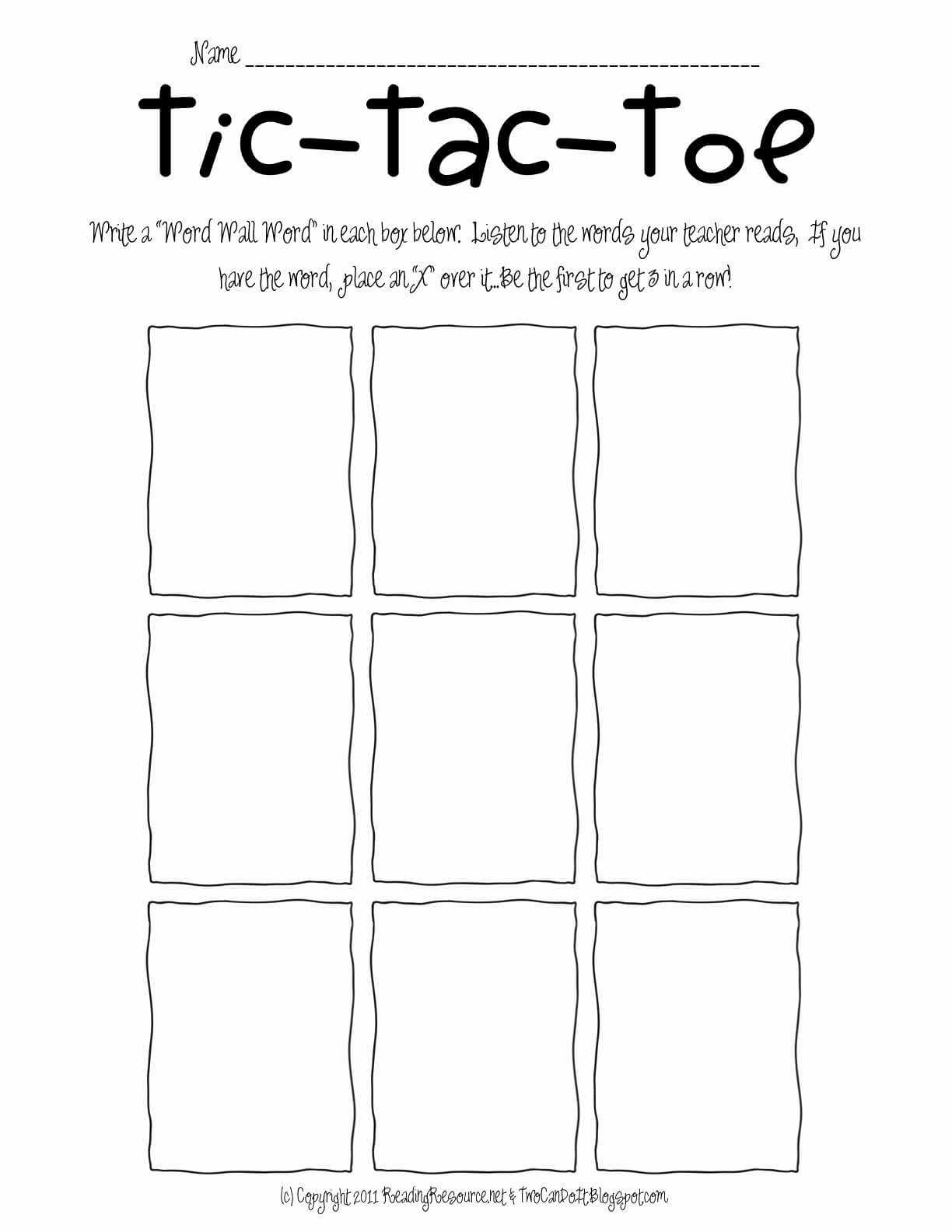 Tic Tac Toe Template Printable For Two Can Do It Sight Word In Tic Tac Toe Template Word