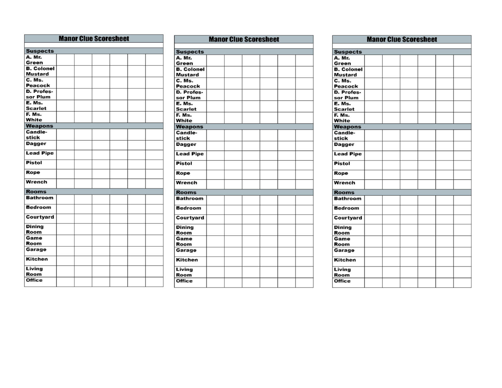 Time To Talk About It: Clue 2013 Manor Beach Score Sheets In Clue Card Template