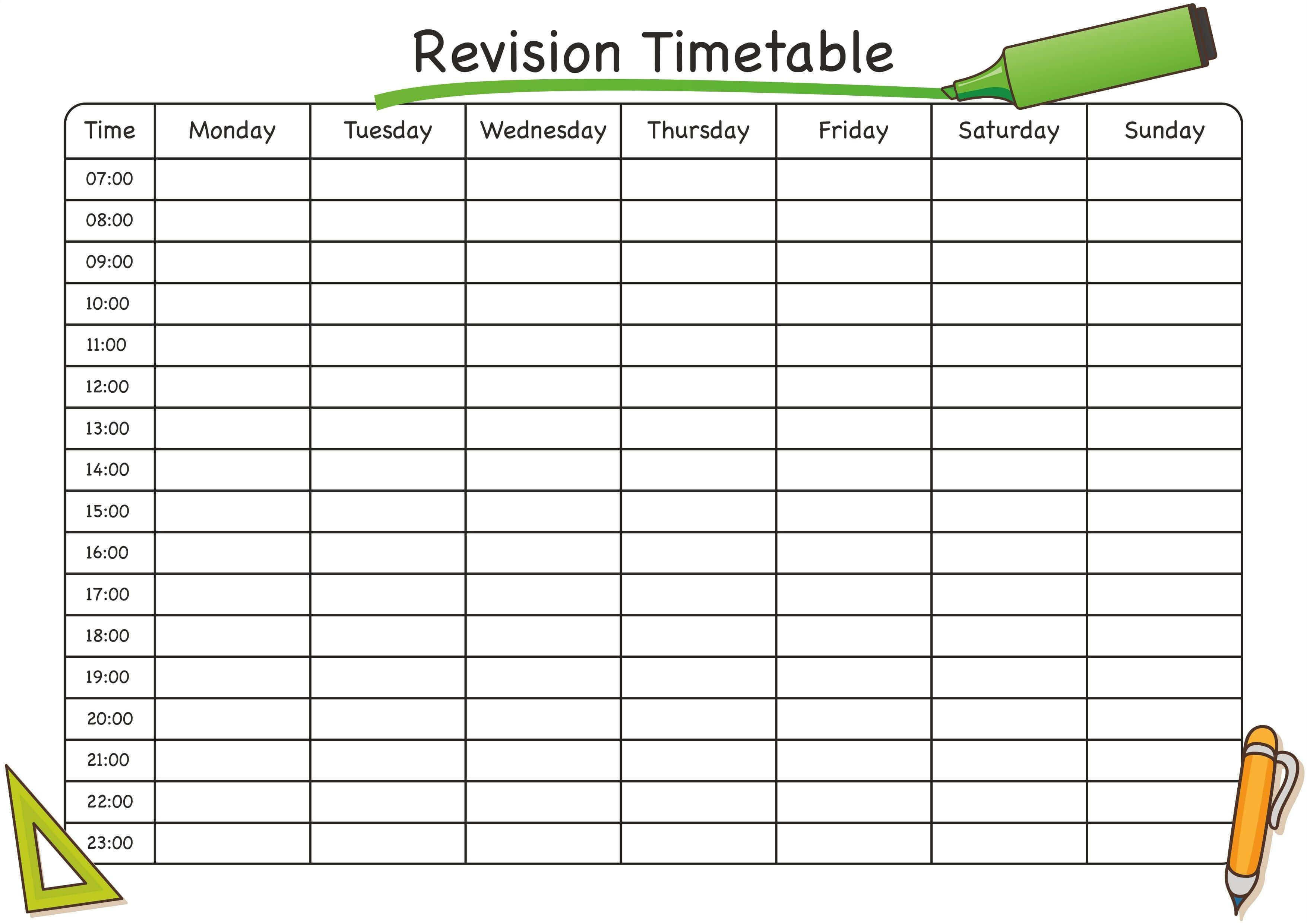 Timetable Template Free #timetabletemplateexcel | Journals With Regard To Blank Revision Timetable Template