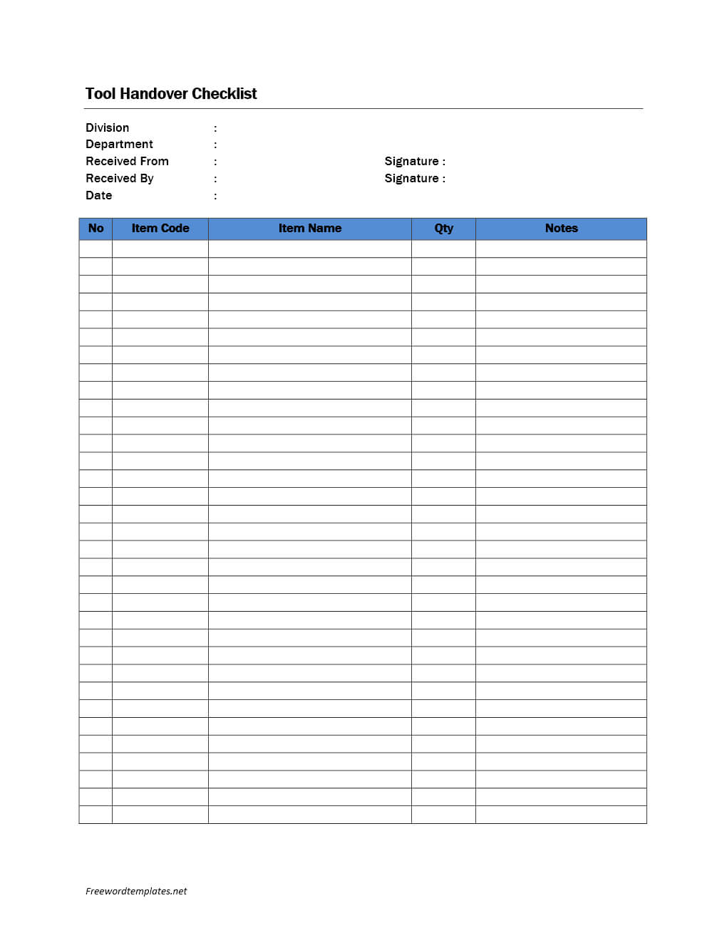 Tool Handover Checklist For Sam | Dfada | Checklist Template In Handover Certificate Template