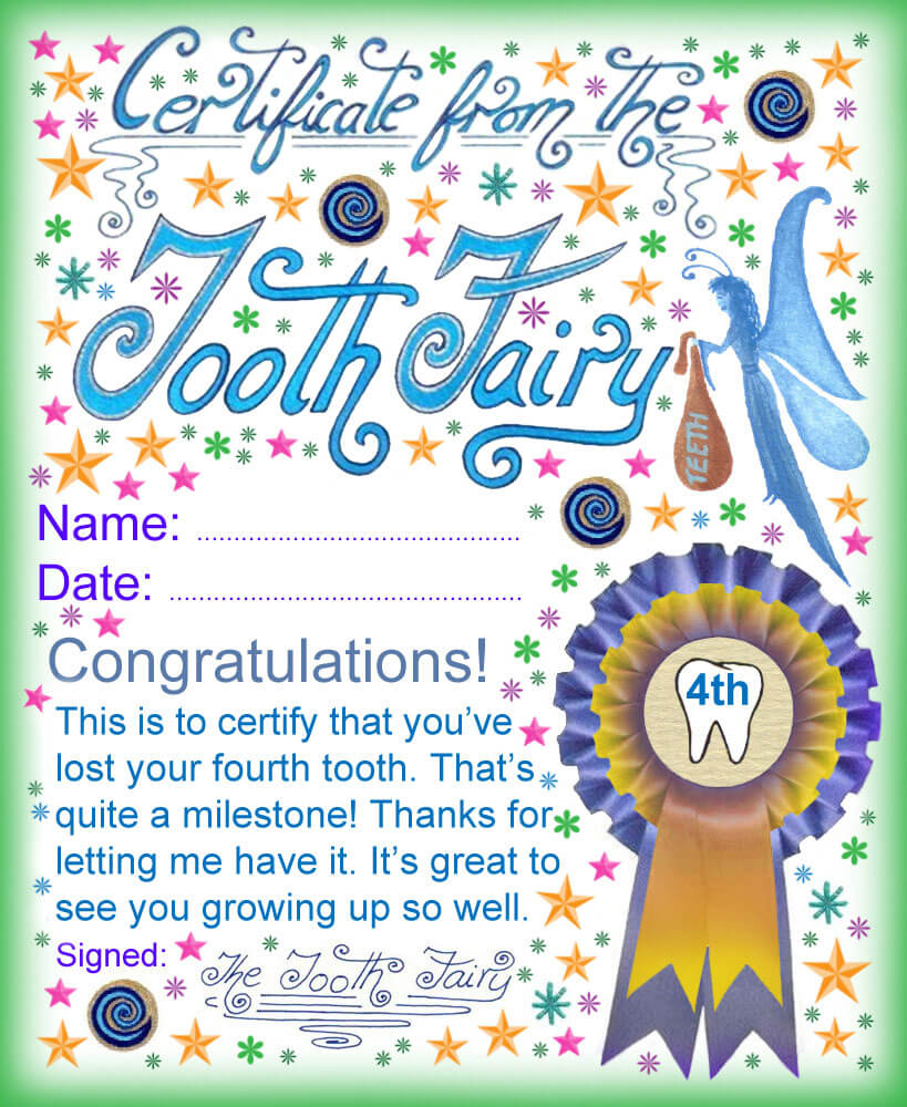 Tooth Fairy Certificate: Award For Losing Your Fourth Tooth Within Tooth Fairy Certificate Template Free