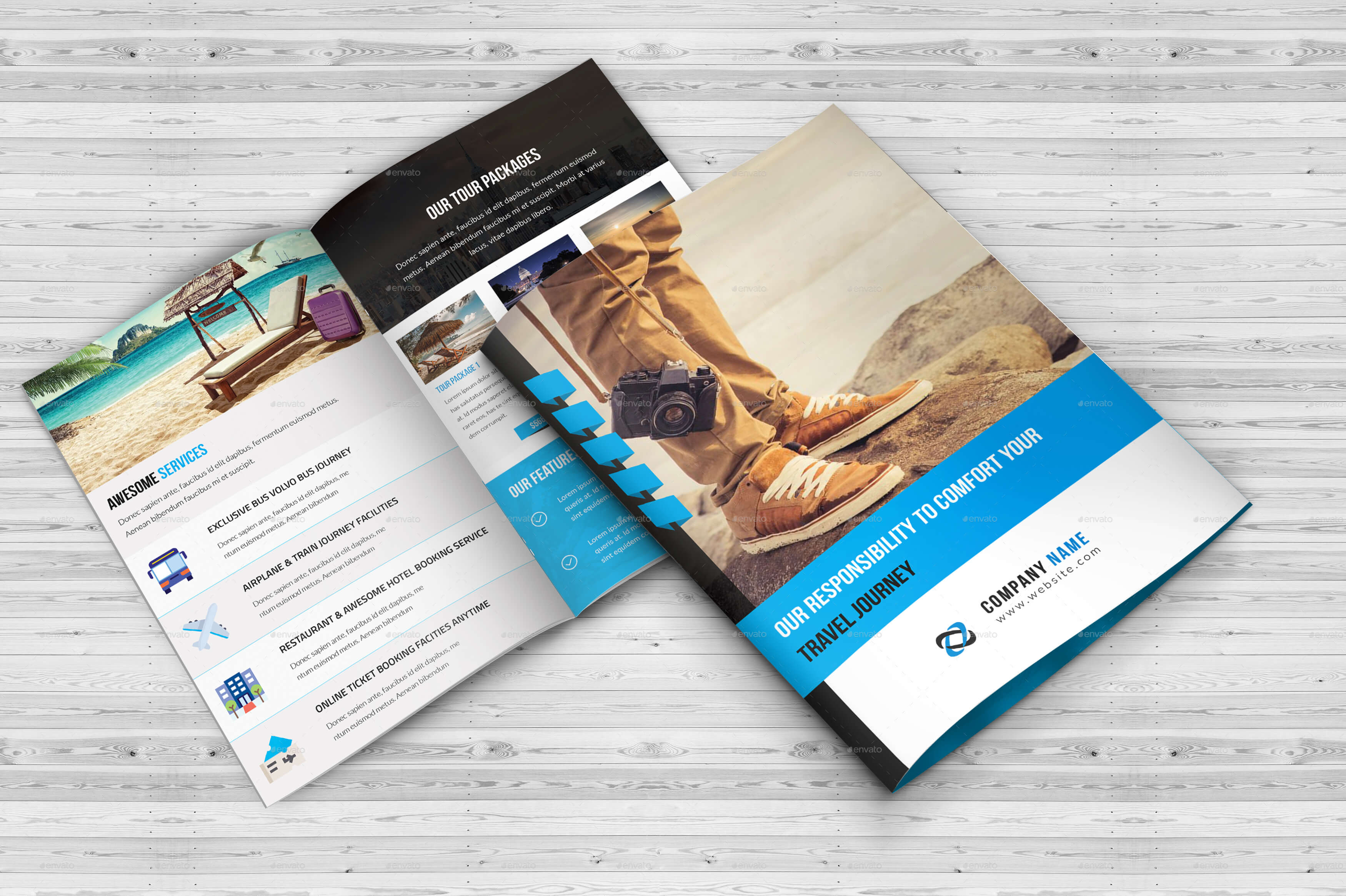 Tours & Travel Bi Fold Brochure Template For Two Fold Brochure Template Psd