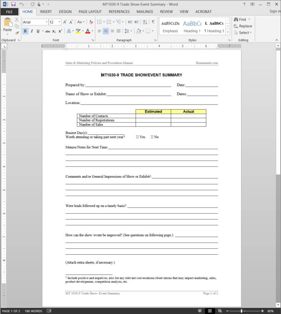 Trade Show Event Summary Template | Mt1030 9 With Regard To After Event Report Template