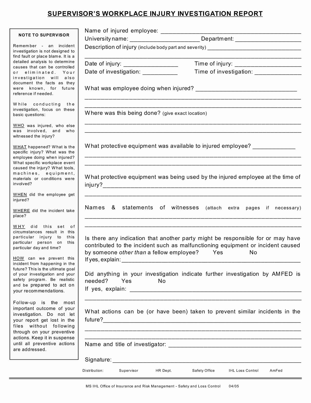 Traffic Ident Investigation Report Format Form Hse Incident For Ohs Incident Report Template Free