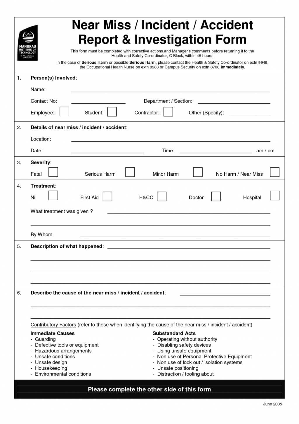 Traffic Ident Investigation Report Format Form Hse Incident Inside Near Miss Incident Report Template