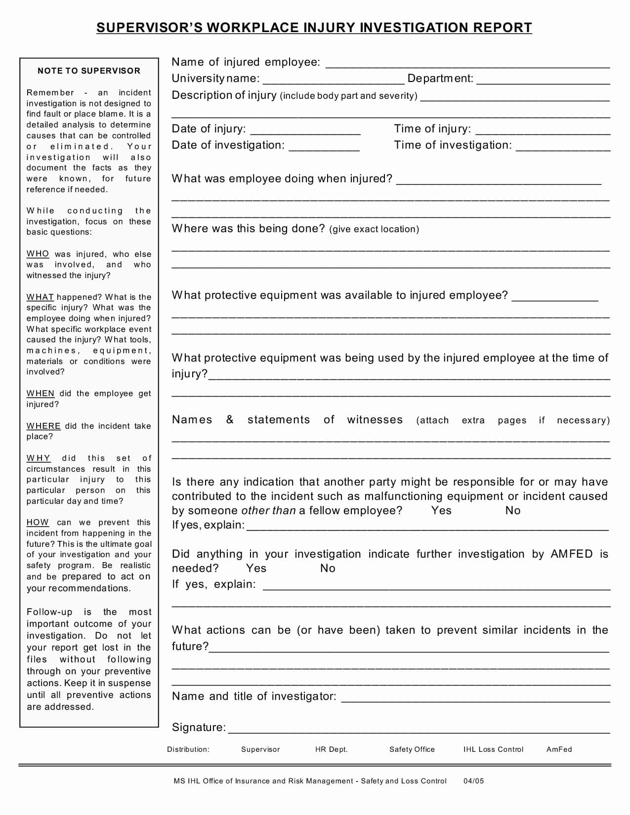 Traffic Ident Investigation Report Format Form Hse Incident Inside Workplace Investigation Report Template