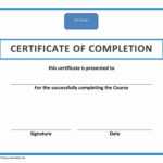 Training Certificate Of Completion In Certificate Of Completion Word Template