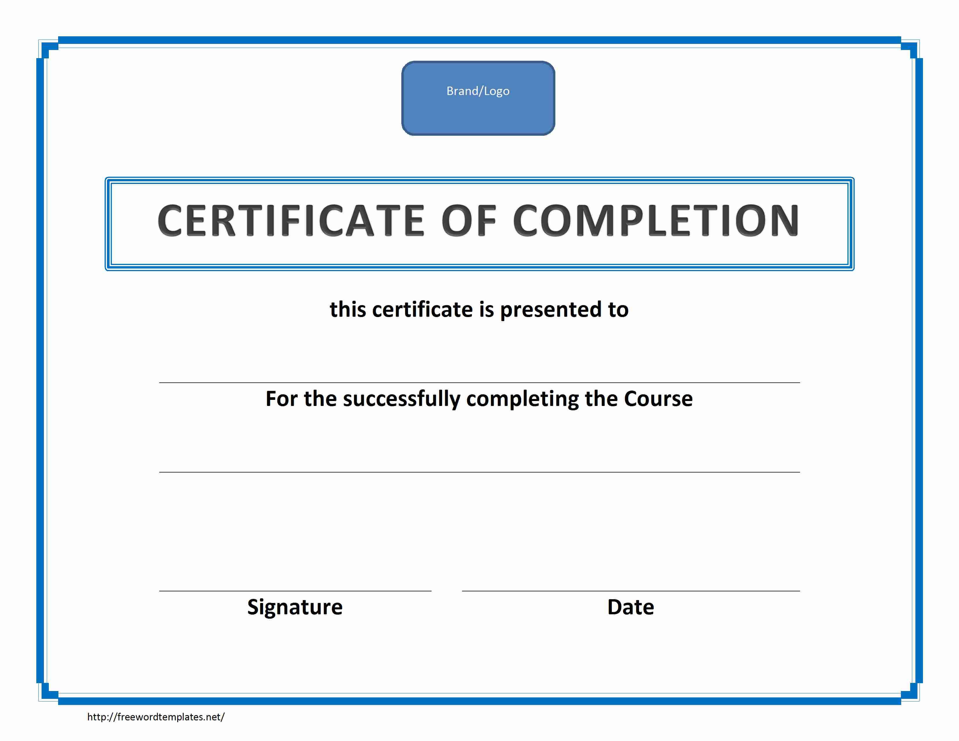 Training Certificate Of Completion In Certificate Of Completion Word Template