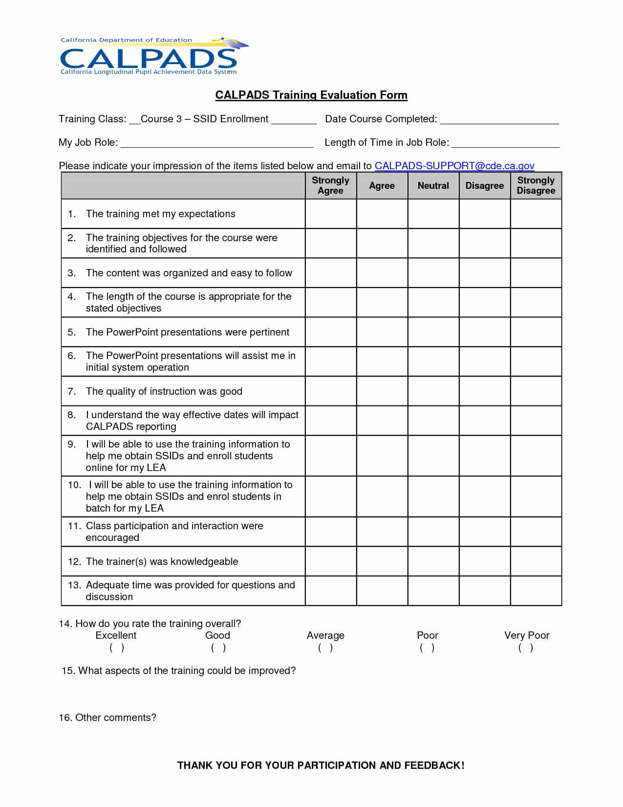 Training Evaluation Form Template Lovely 34 Professional Regarding Blank Evaluation Form Template