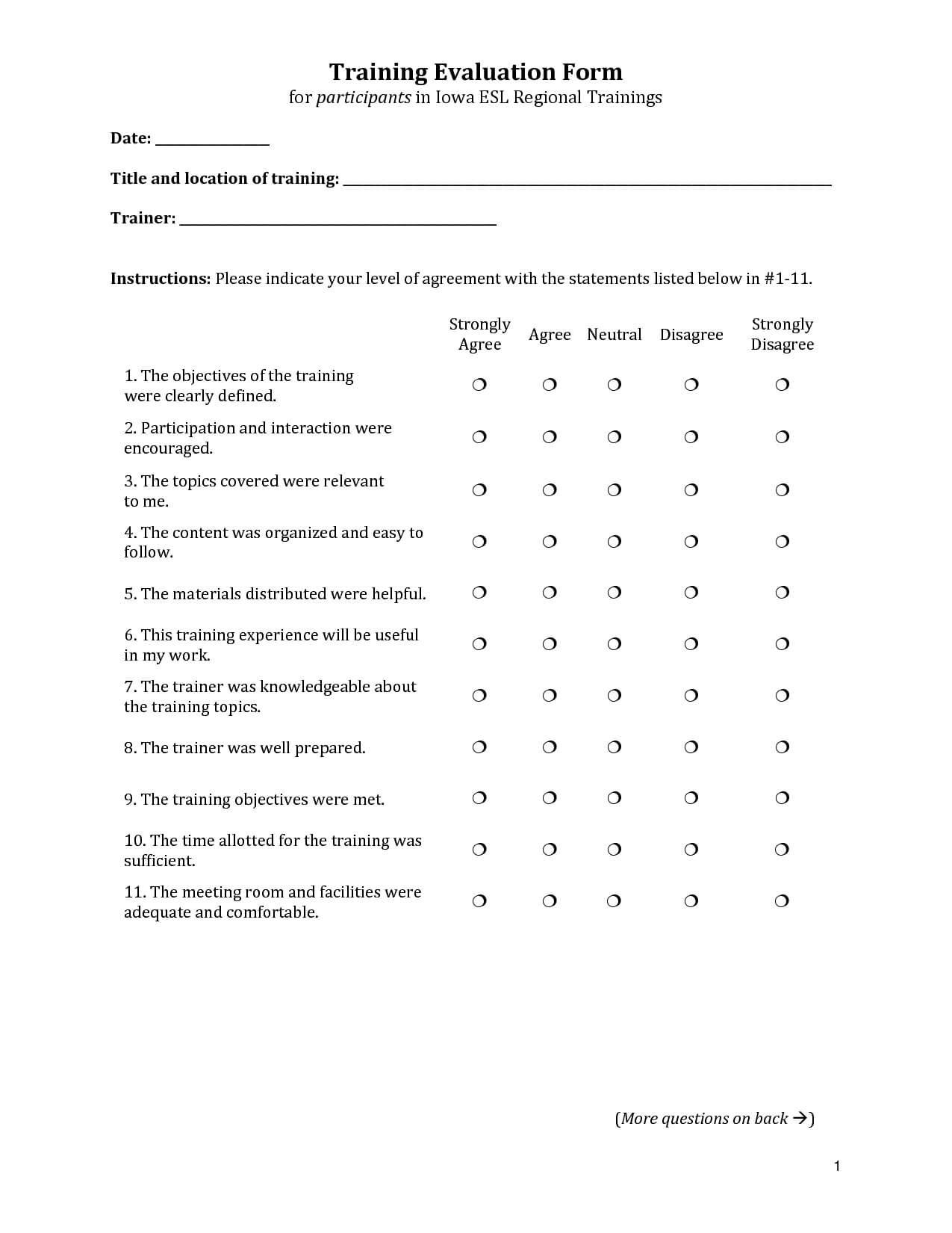 Training Evaluation Form #training #evaluation #form For Training Feedback Report Template