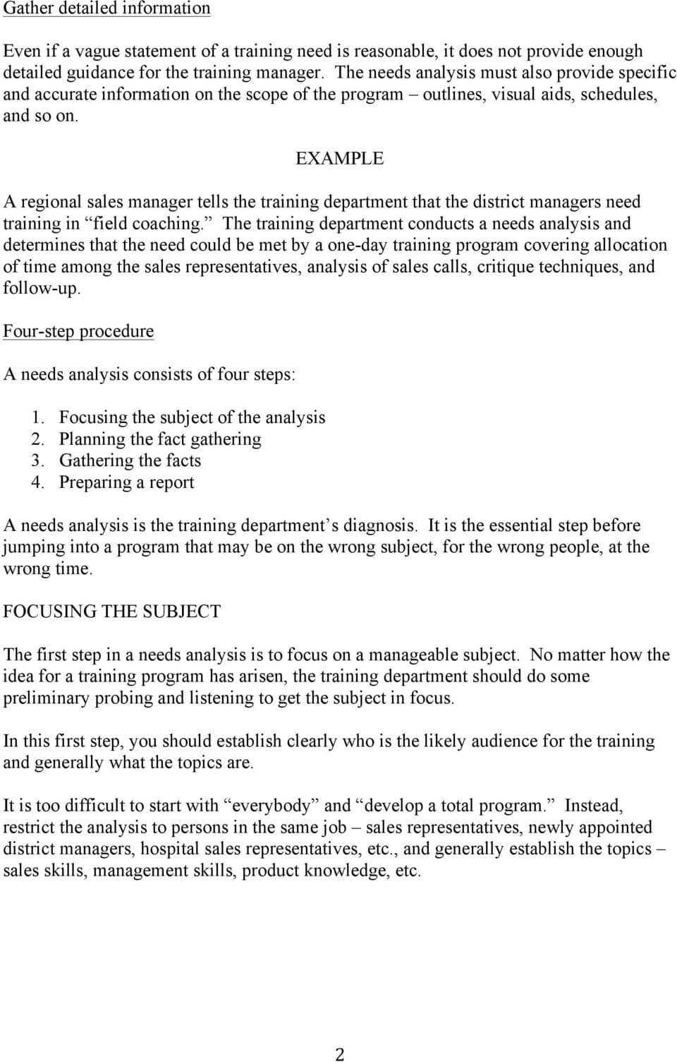 Training Needs Analysis – Pdf Within Training Needs Analysis Report Template