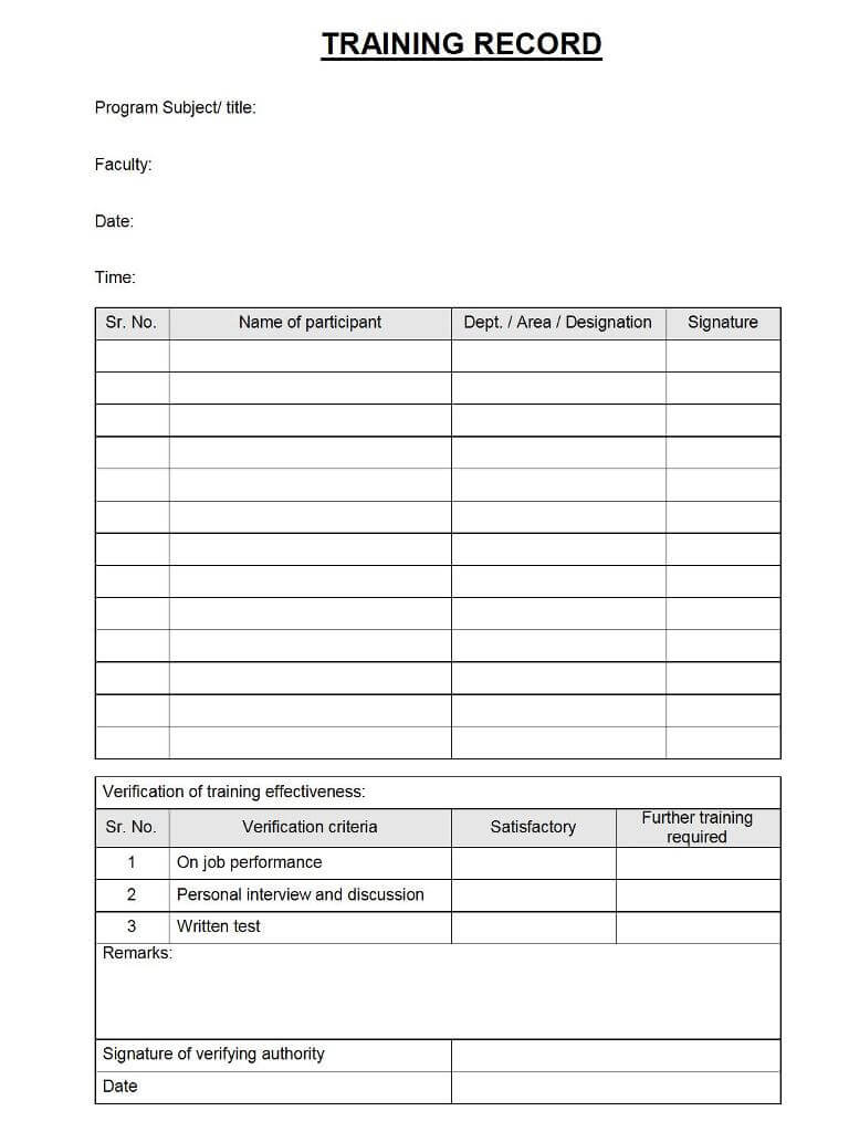 Training Record Format – Intended For Training Evaluation Report Template