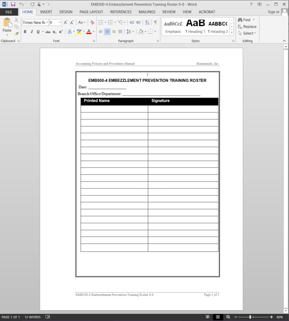 Training Record Template | Emb500 4 In Training Documentation Template Word