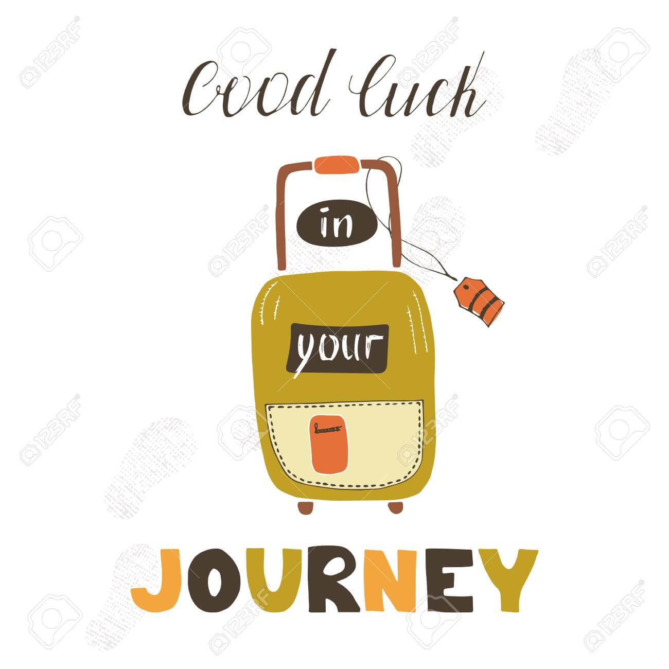 Travel Card Template With Suitcase. Greeting Postcard With Hand.. With Good Luck Card Templates