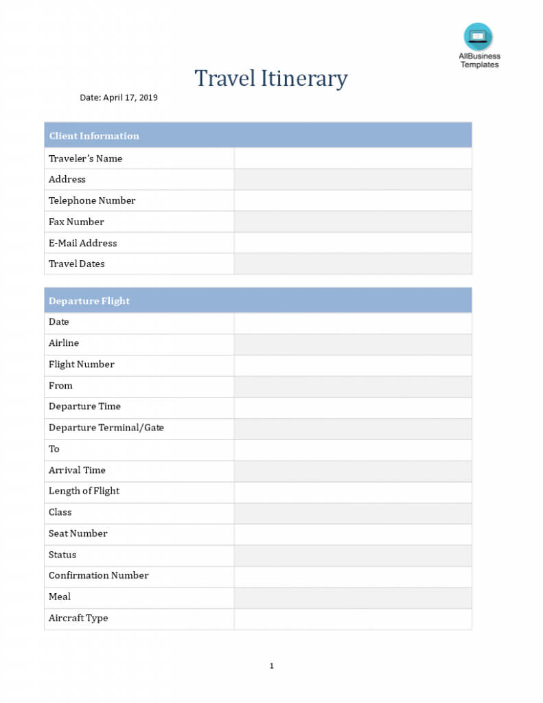 Travel Itinerary Template For Word Business New Free Intended For Blank Trip Itinerary Template