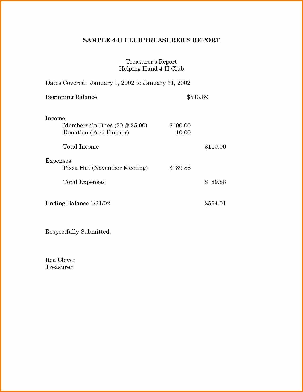 Treasurer Report Template Excel Fresh Treasurer S Report For Treasurer Report Template